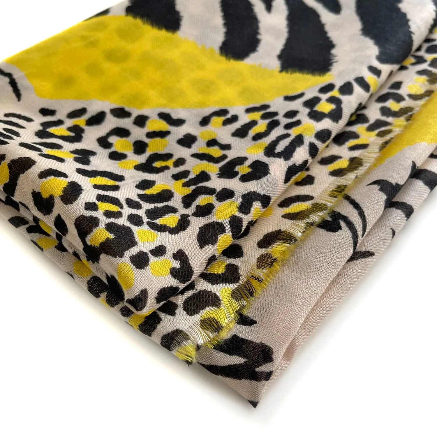 LARGE YELLOW TIGER AND LEOPARD PRINT SHAWL SCARF