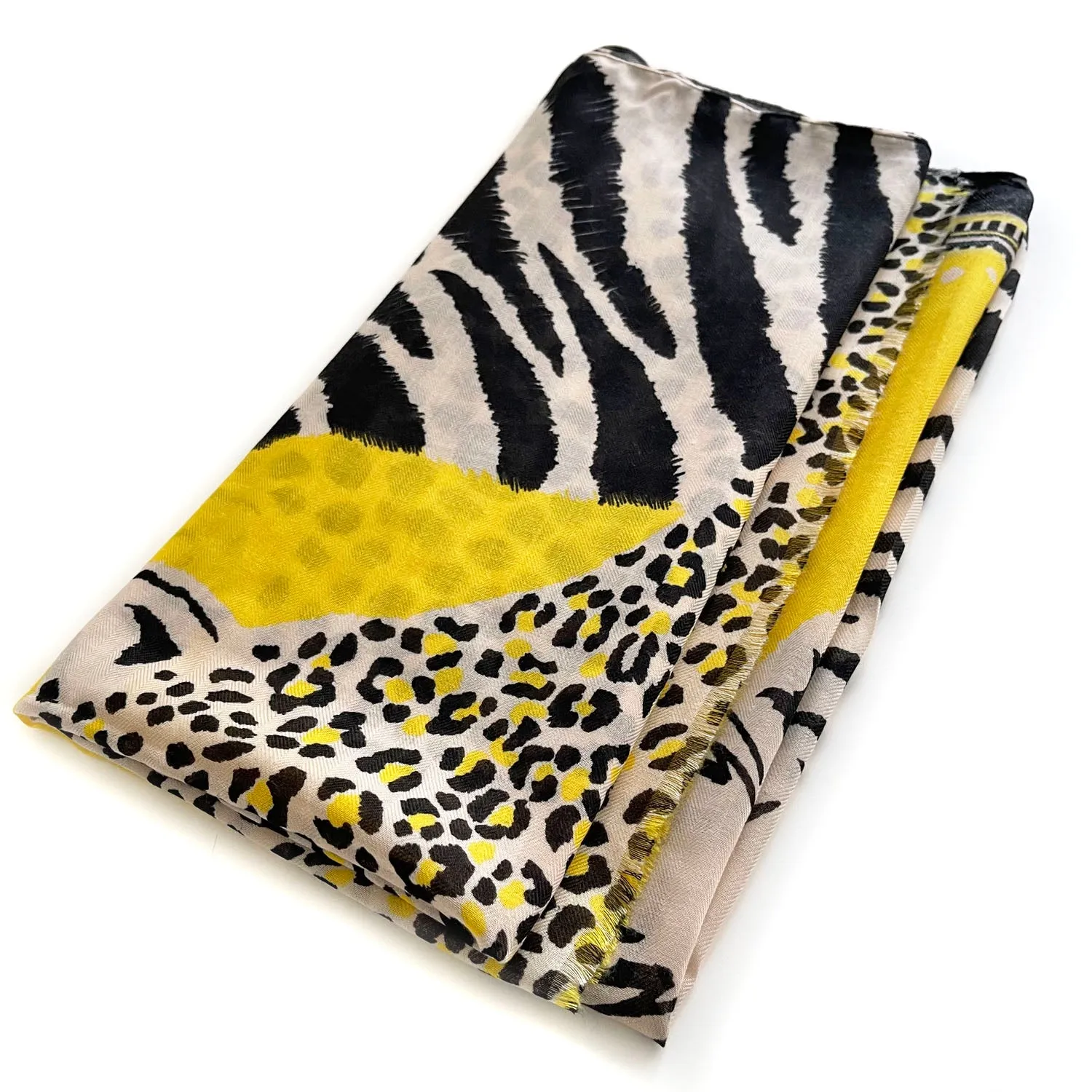 LARGE YELLOW TIGER AND LEOPARD PRINT SHAWL SCARF