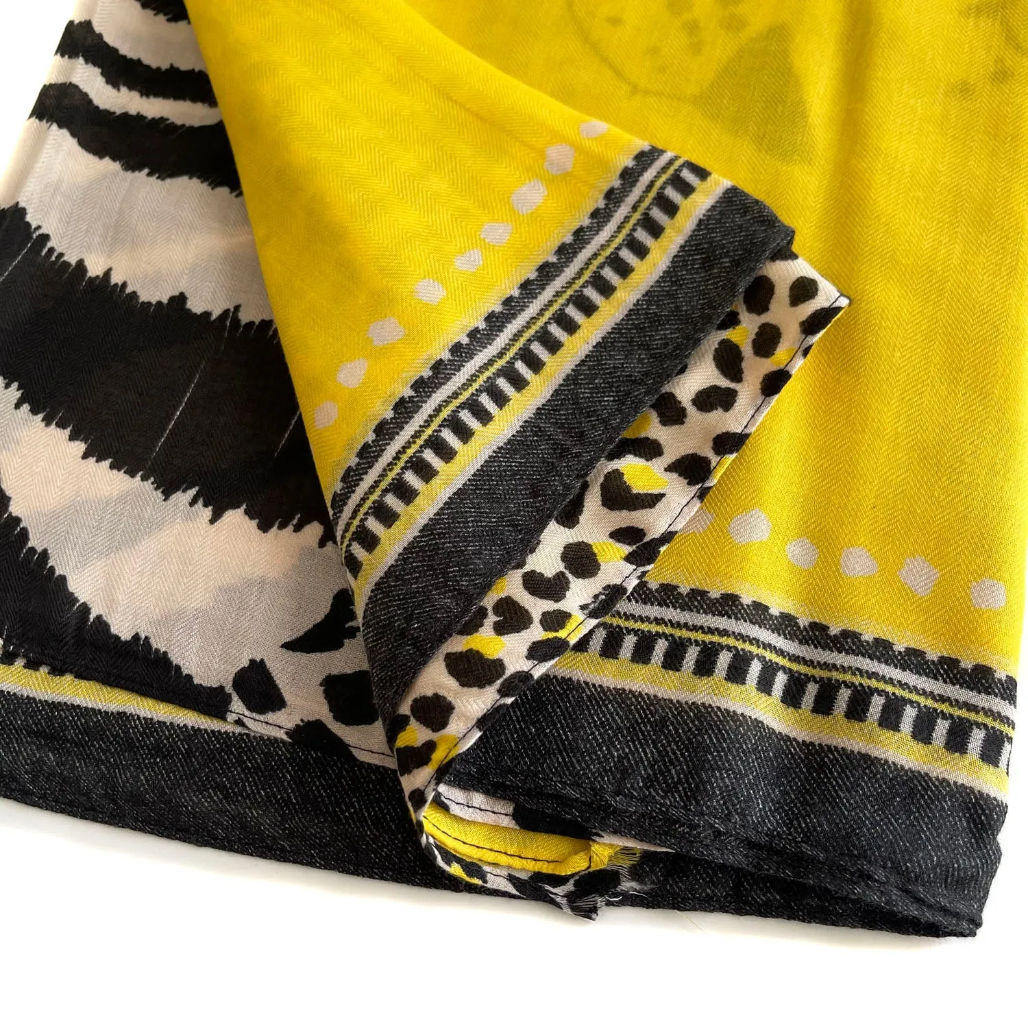 LARGE YELLOW TIGER AND LEOPARD PRINT SHAWL SCARF