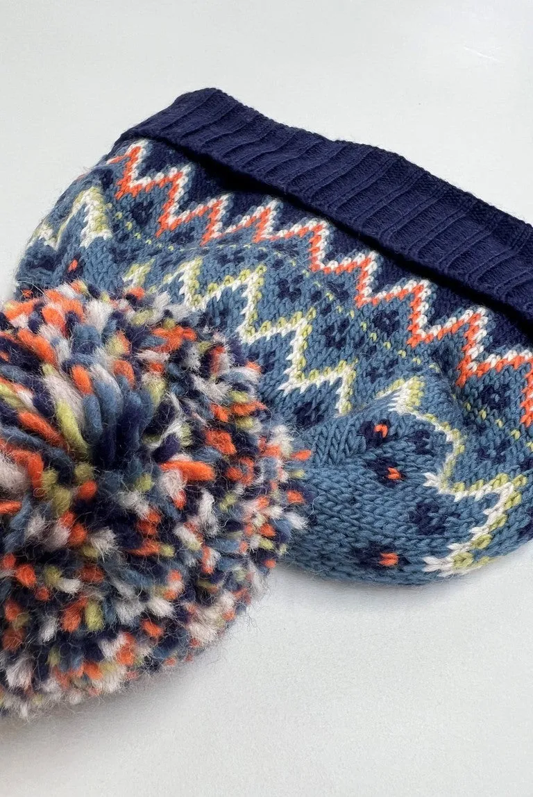 Lily & Me - Fair Isle Wool Bobble Hat - Soft Blue