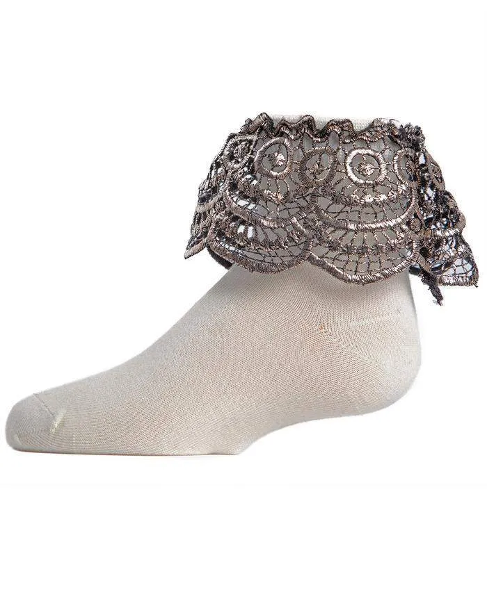 MeMoi Scalloped Metallic Anklet Girls Socks Style: MKF-6023