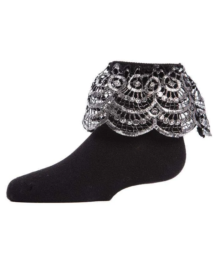 MeMoi Scalloped Metallic Anklet Girls Socks Style: MKF-6023