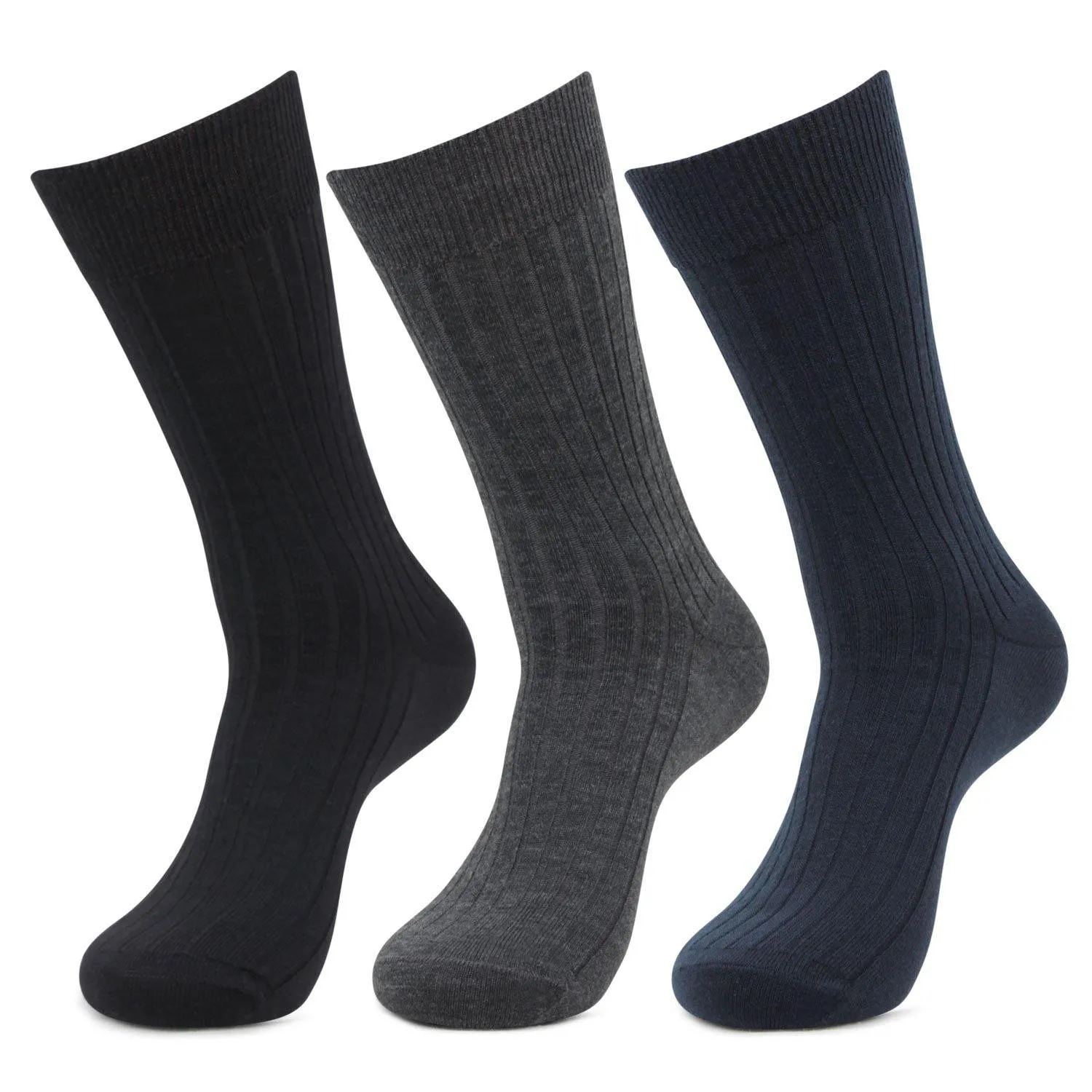 Men Rib Multicolored Woolen Crew Socks- Pack of 3