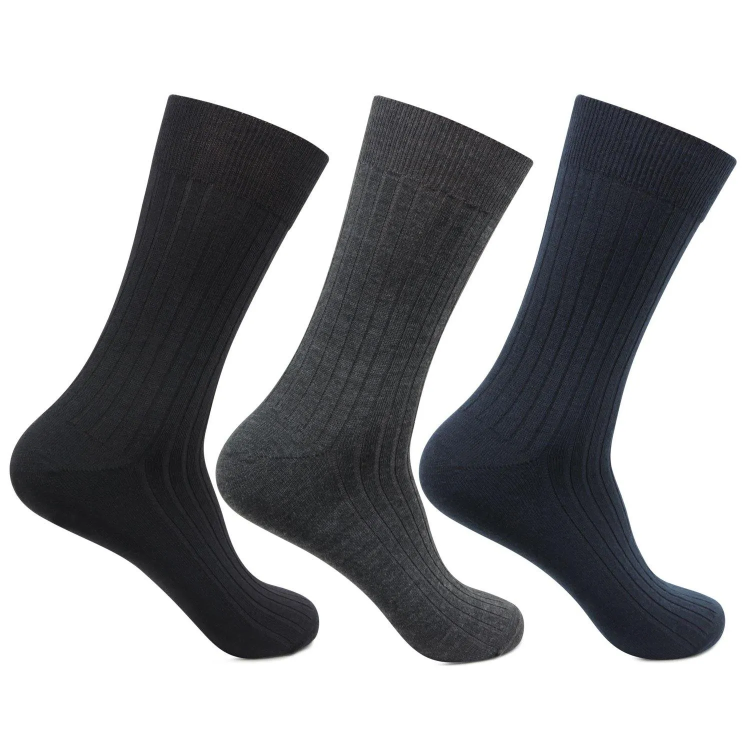 Men Rib Multicolored Woolen Crew Socks- Pack of 3