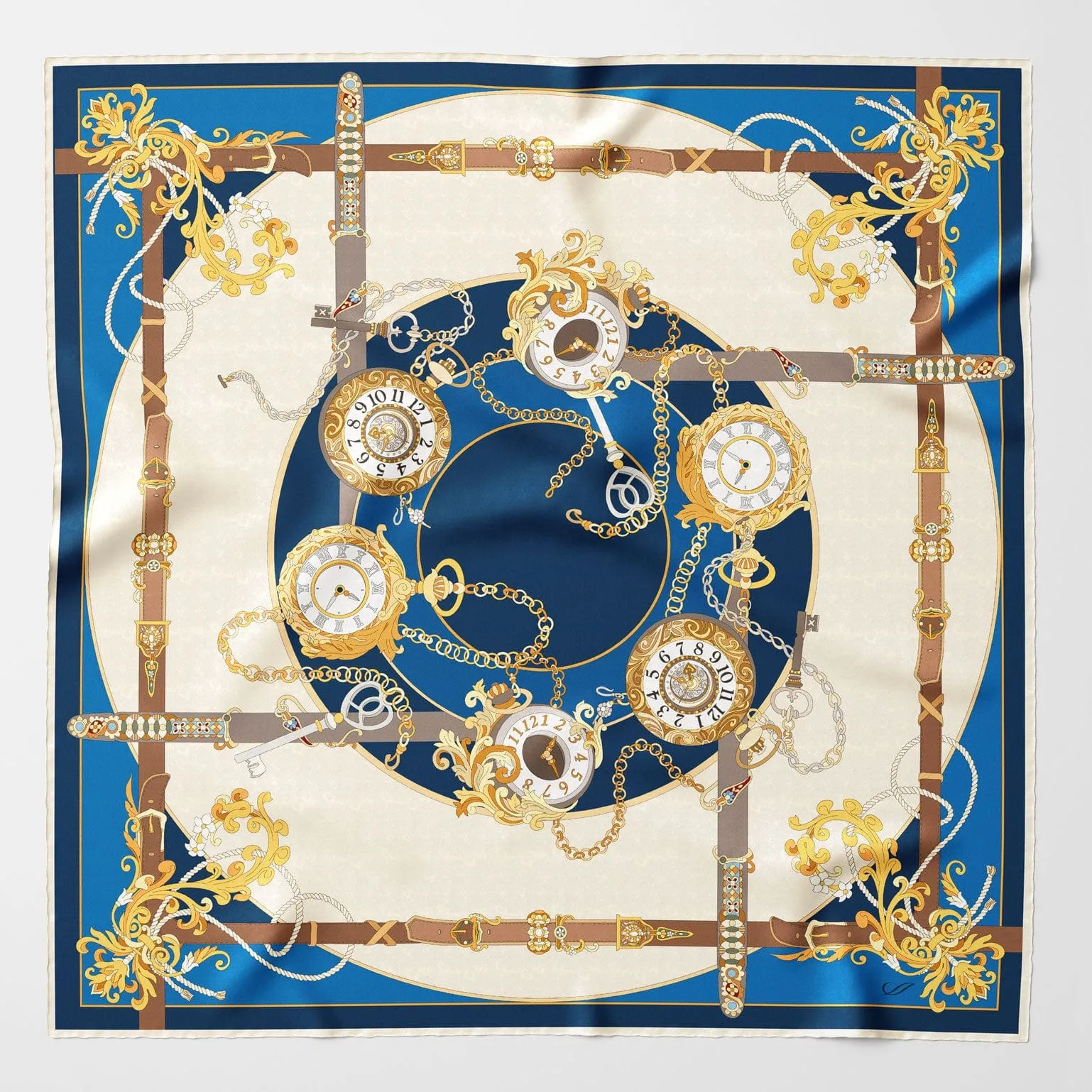 Moment in Time - Hand Rolled Silk Foulard - Blue