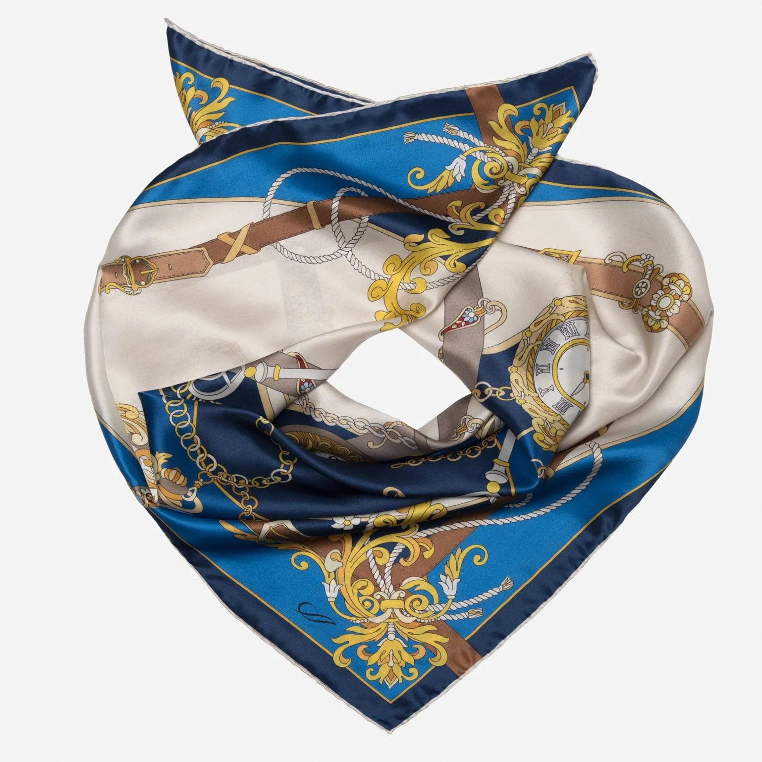 Moment in Time - Hand Rolled Silk Foulard - Blue