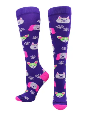 Neon Puppy Dogs Over The Calf Athletic Socks