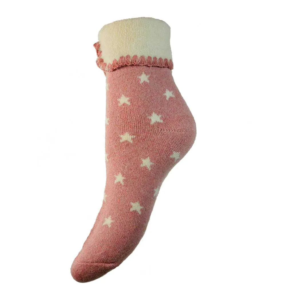 Pink Cuff Socks With Cream Stars