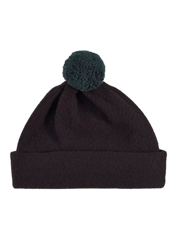 Plain Hat Contrast PomPom Black