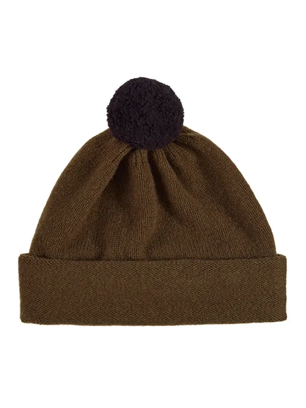 Plain Hat Contrast PomPom Black