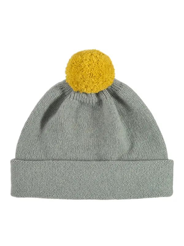 Plain Hat Contrast PomPom Black