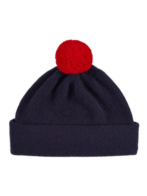 Plain Hat Contrast PomPom Black