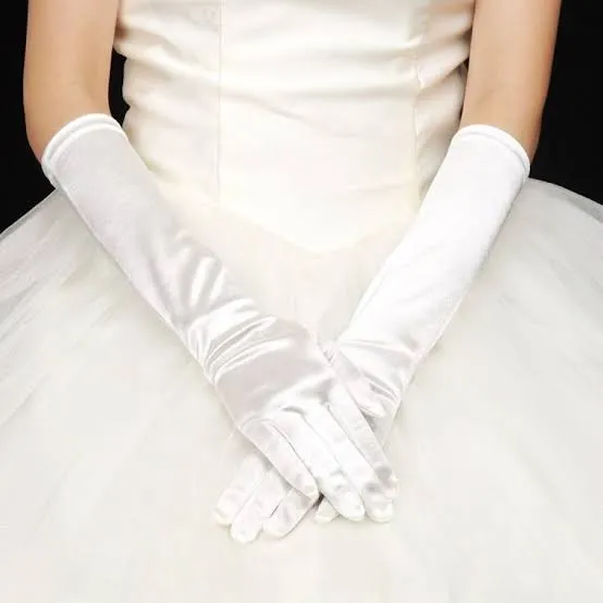 PLAIN IVORY SATIN GLOVES