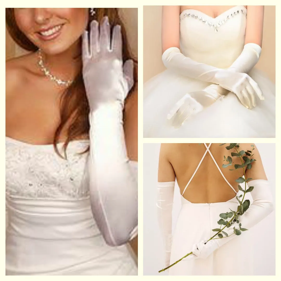 PLAIN IVORY SATIN GLOVES