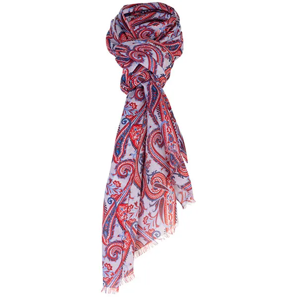 Printed Modal Cashmere Scarf in Patriotic Paisley