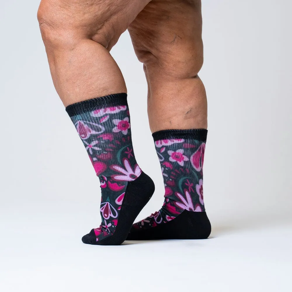 Purple Flora Non-Binding Diabetic Socks