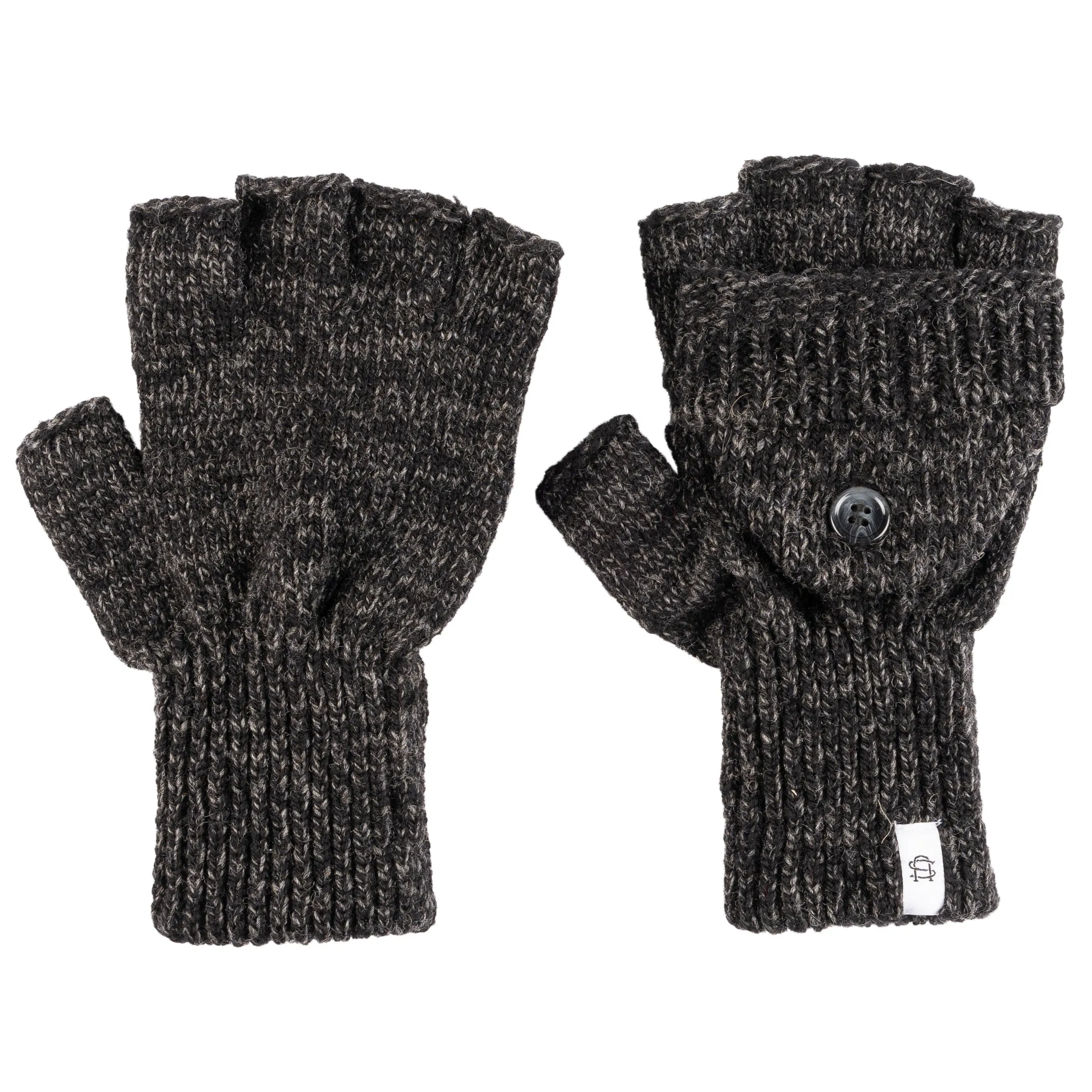 Ragg Wool Convertible Fingerless 'Glomitt' - Black Melange