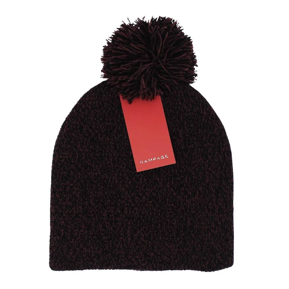 Rampage Women’s Slouchy Marled Knit Beanie Cap With Pom Pom - Fall Winter Accessories