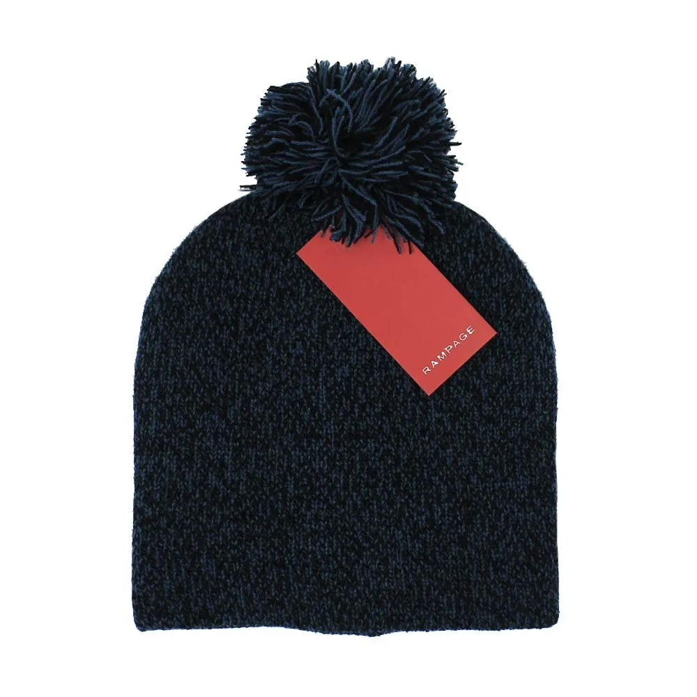 Rampage Women’s Slouchy Marled Knit Beanie Cap With Pom Pom - Fall Winter Accessories