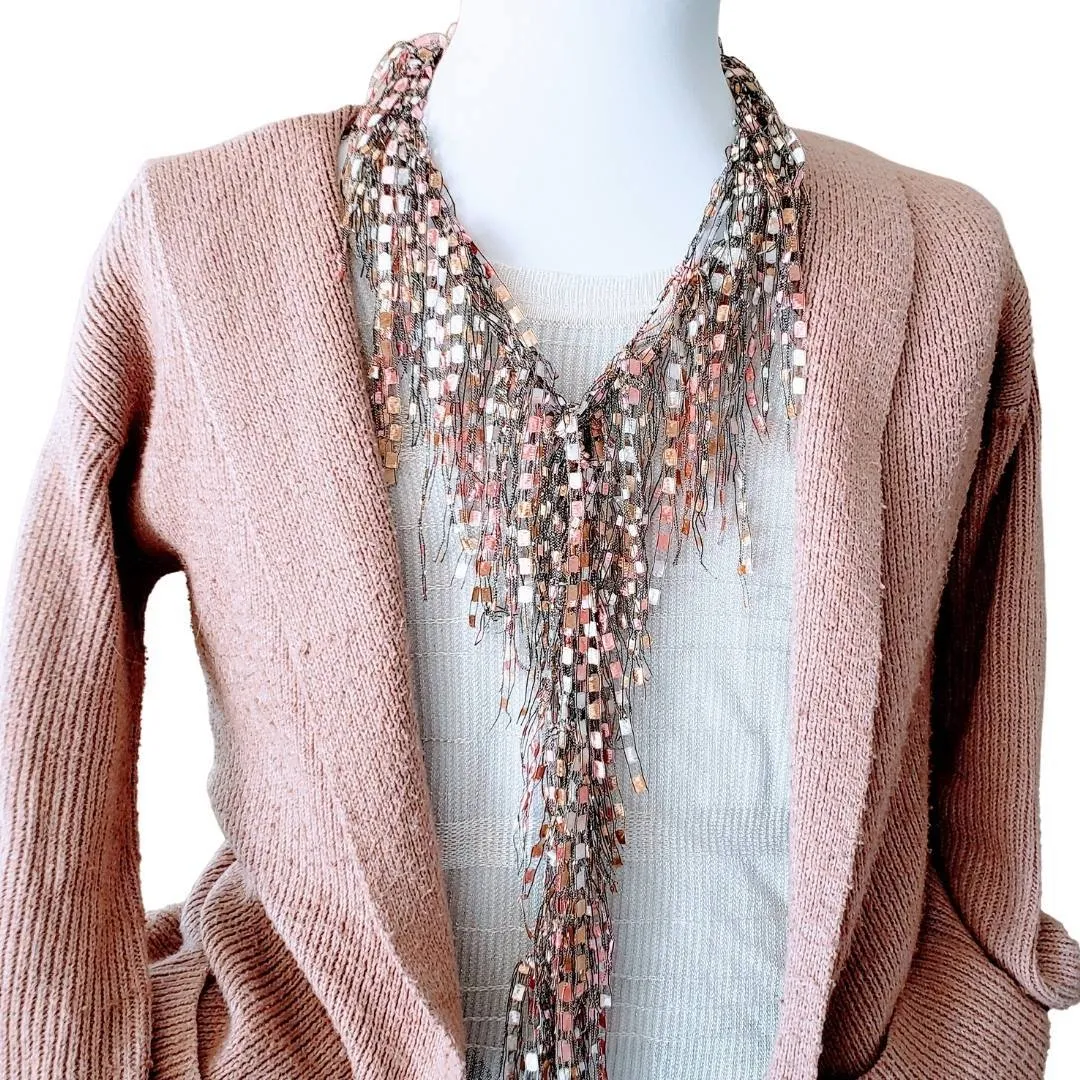 Rose Tan Bundle - Scarf and Beaded Statement Necklace