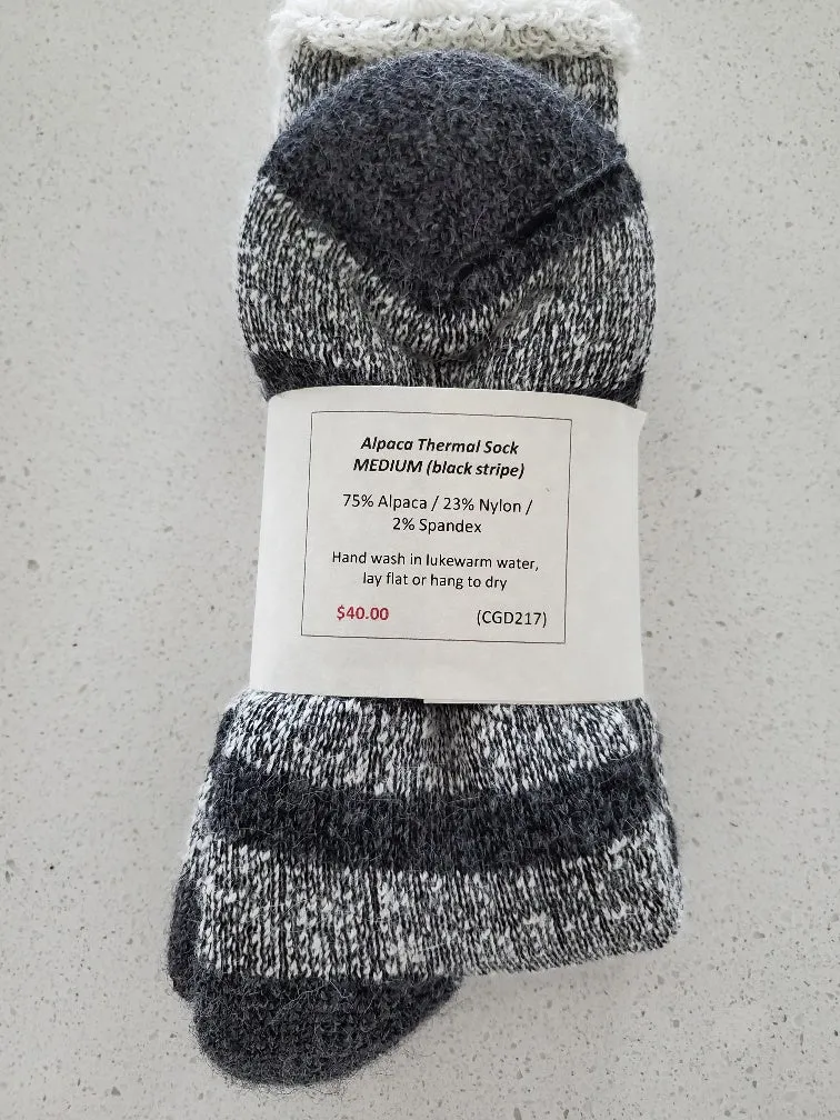 S217 Alpaca Thermal Sock Black Stripe Ladies Large / Mens Medium