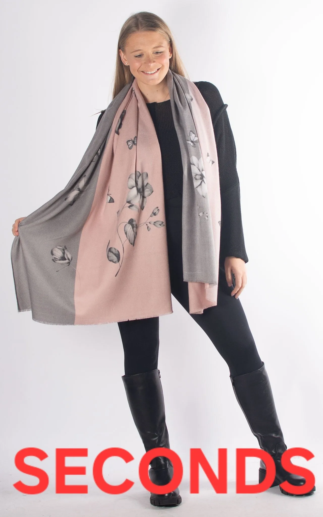 Scarf | Butterflies And Flowers | Pink & Grey - SECONDS