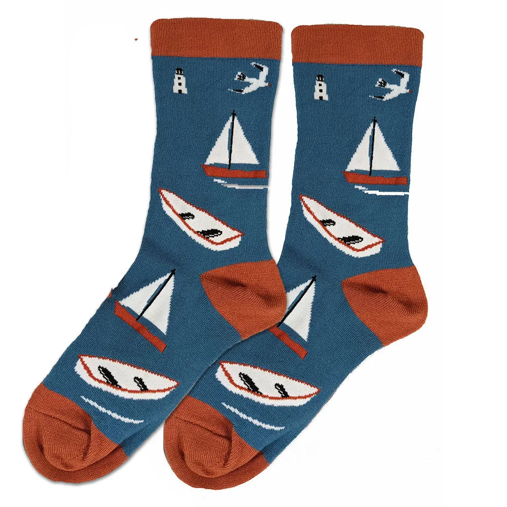 Seaside Sailing Boats Bamboo Socks