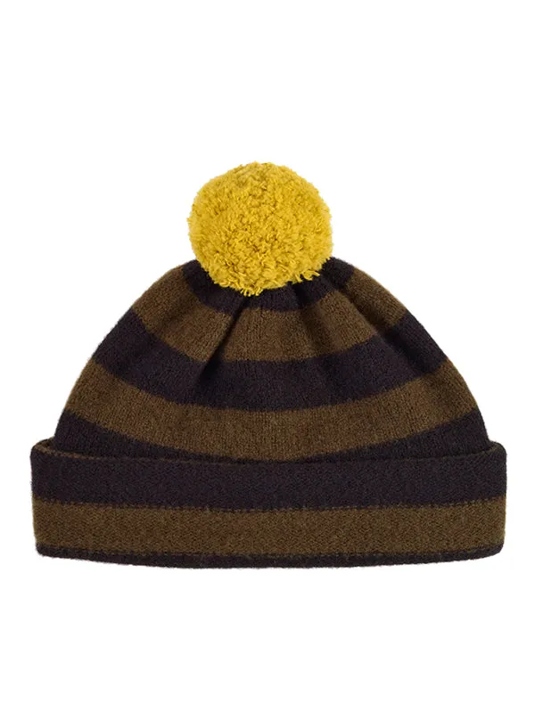 Stripe Pompom Hat Black & Oatmeal