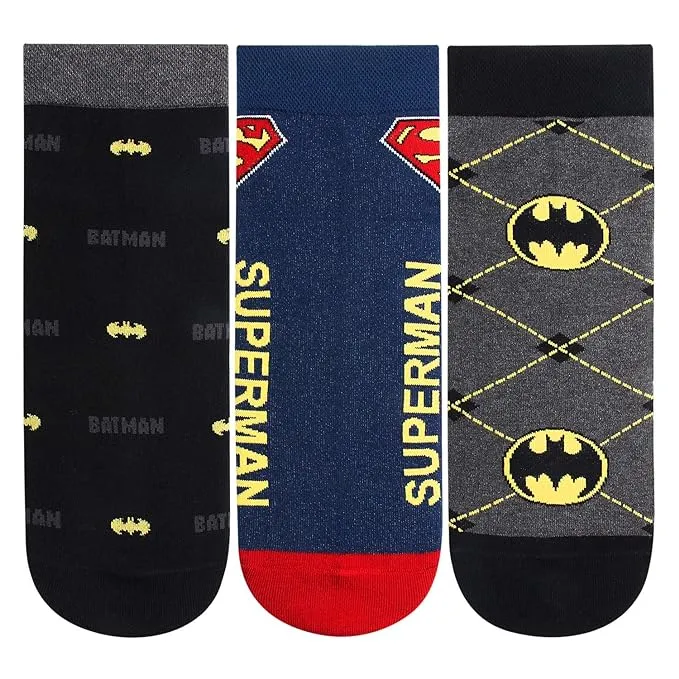 Superman and Batman Men's Ankle Socks - Pack of 3