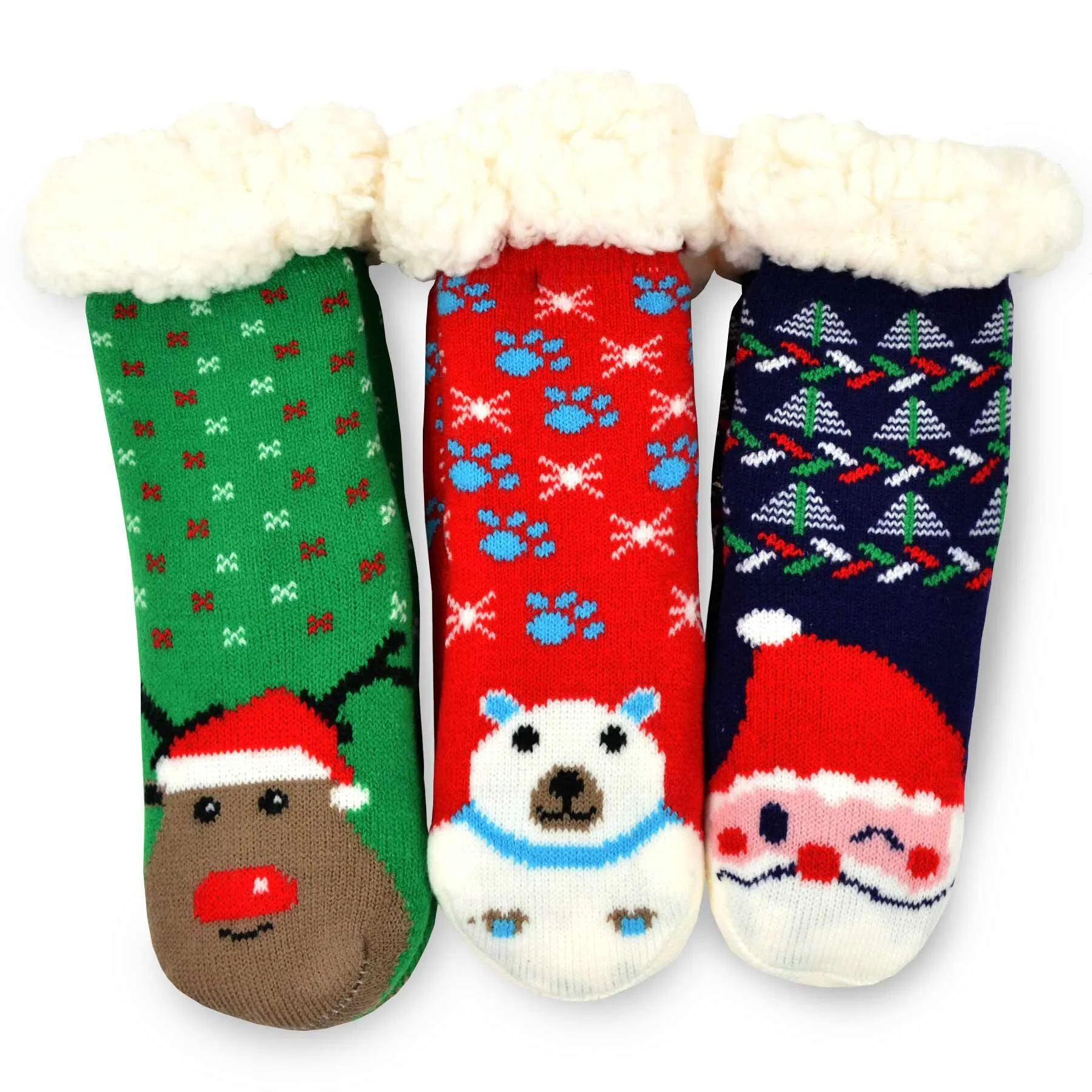 TeeHee Socks Kid's Christmas Double Layered Polyester Crew Santa 3-Pack (X1302)