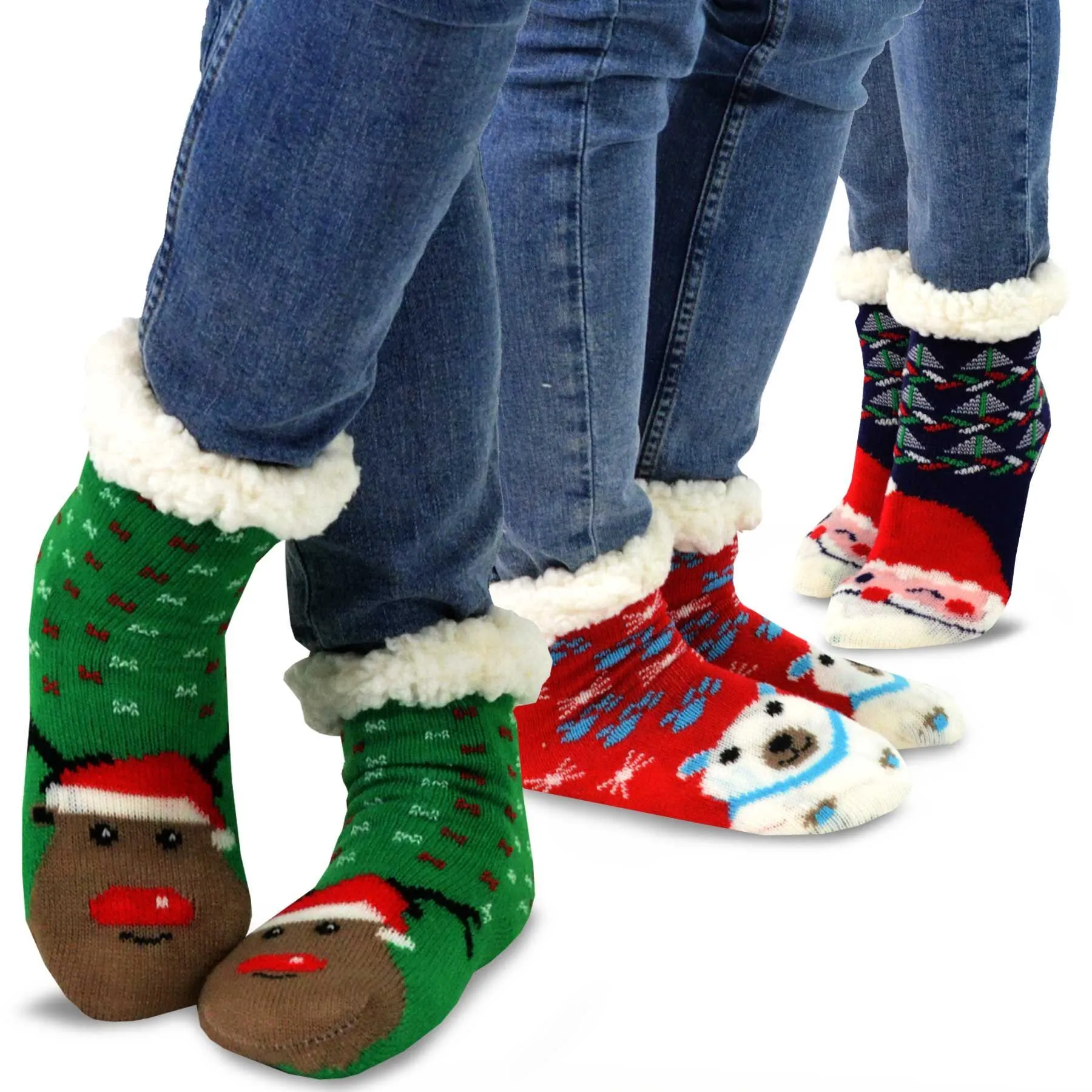 TeeHee Socks Kid's Christmas Double Layered Polyester Crew Santa 3-Pack (X1302)