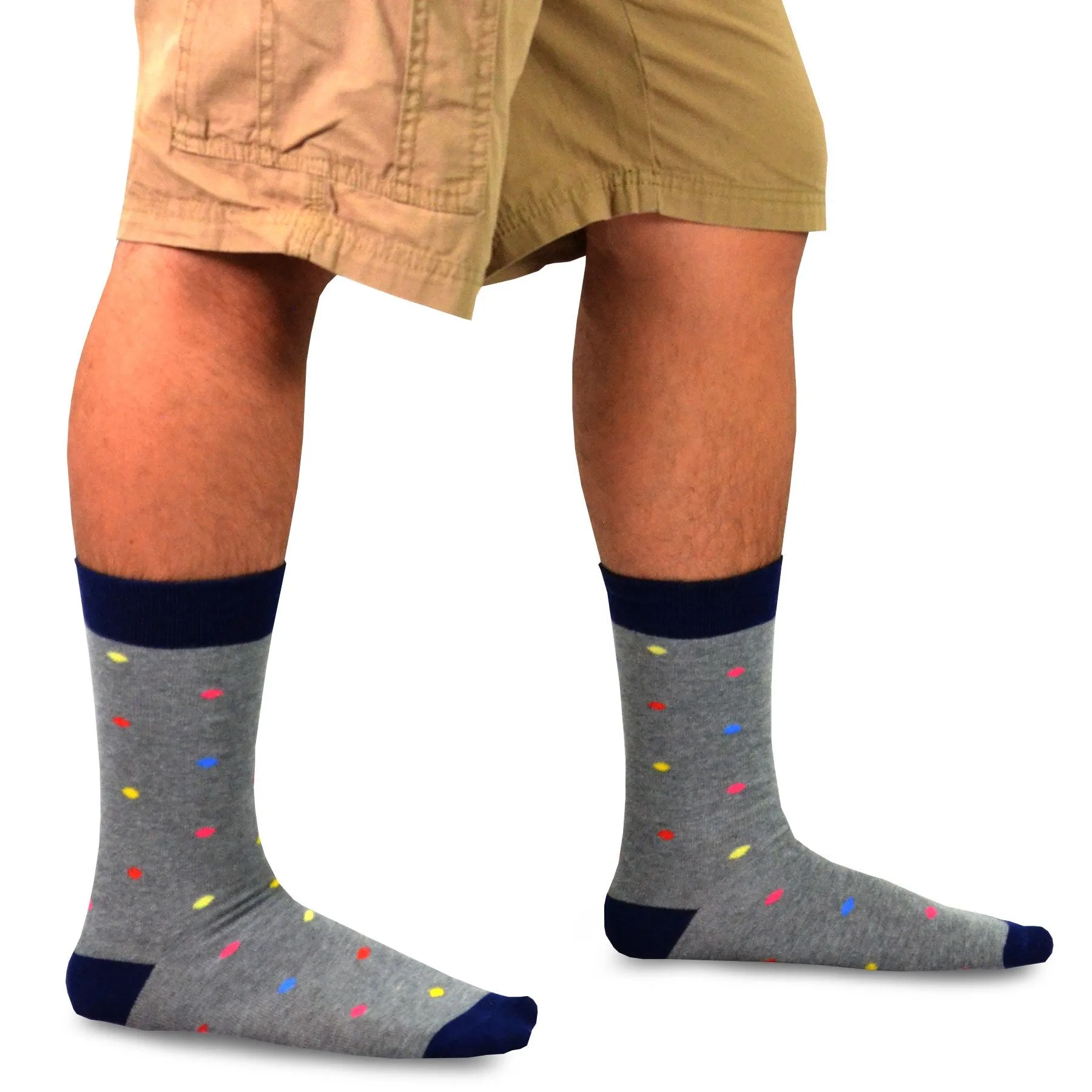 TeeHee Socks Men's Novelty Cotton Crew Bright, Colorful Dots 5-Pack (51058)