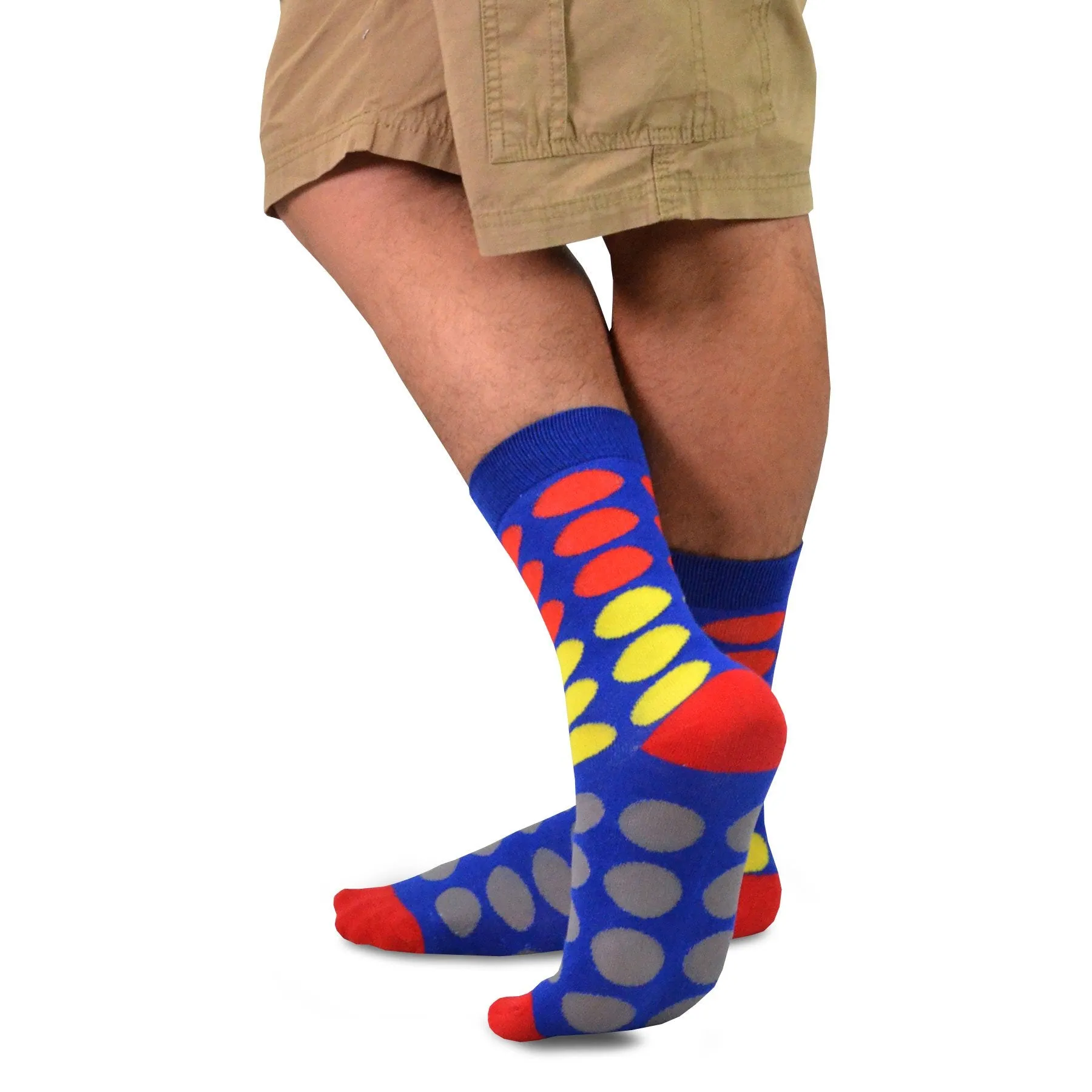 TeeHee Socks Men's Novelty Cotton Crew Bright, Colorful Dots 5-Pack (51058)