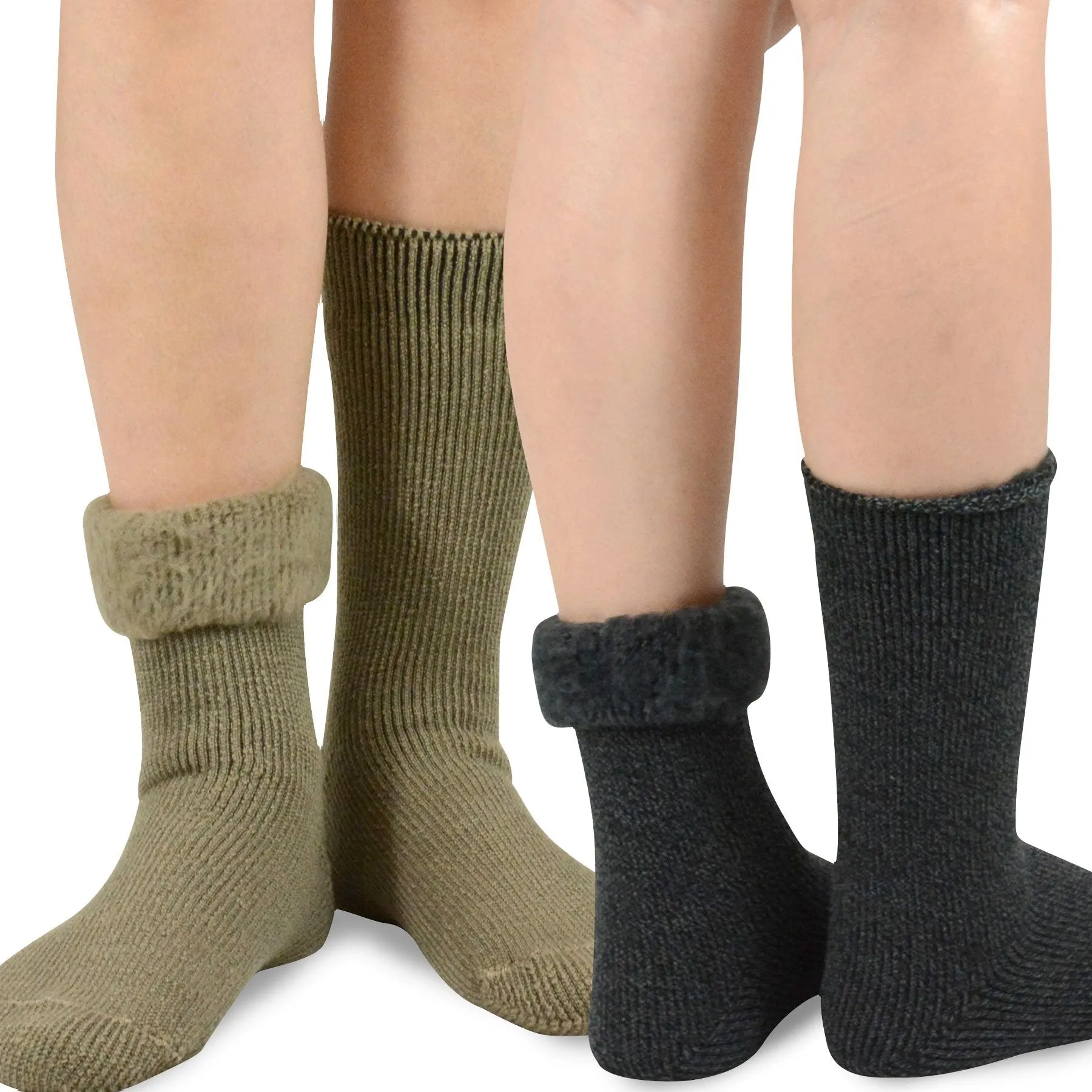 TeeHee Socks Men's Thermal Acrylic Crew Brown/Heather Black 2-Pack (51018)