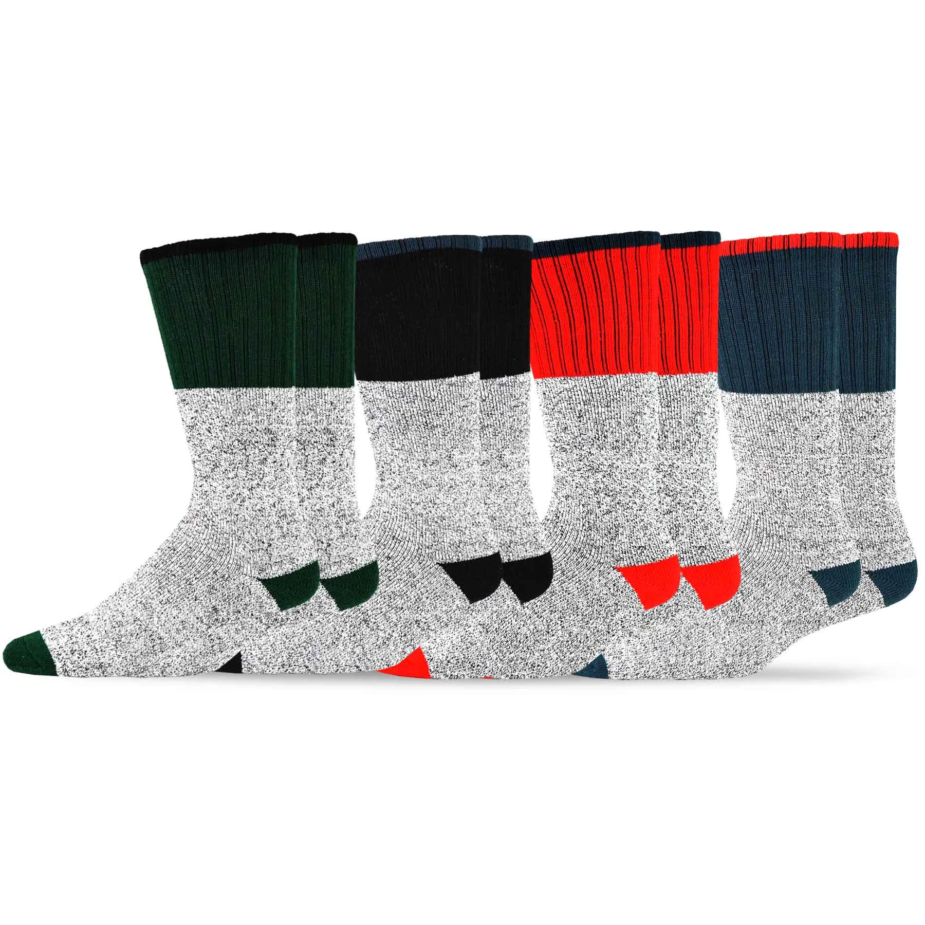 TeeHee Socks Men's Thermal Cotton Crew Color Heel Top 4-Pack (50764)