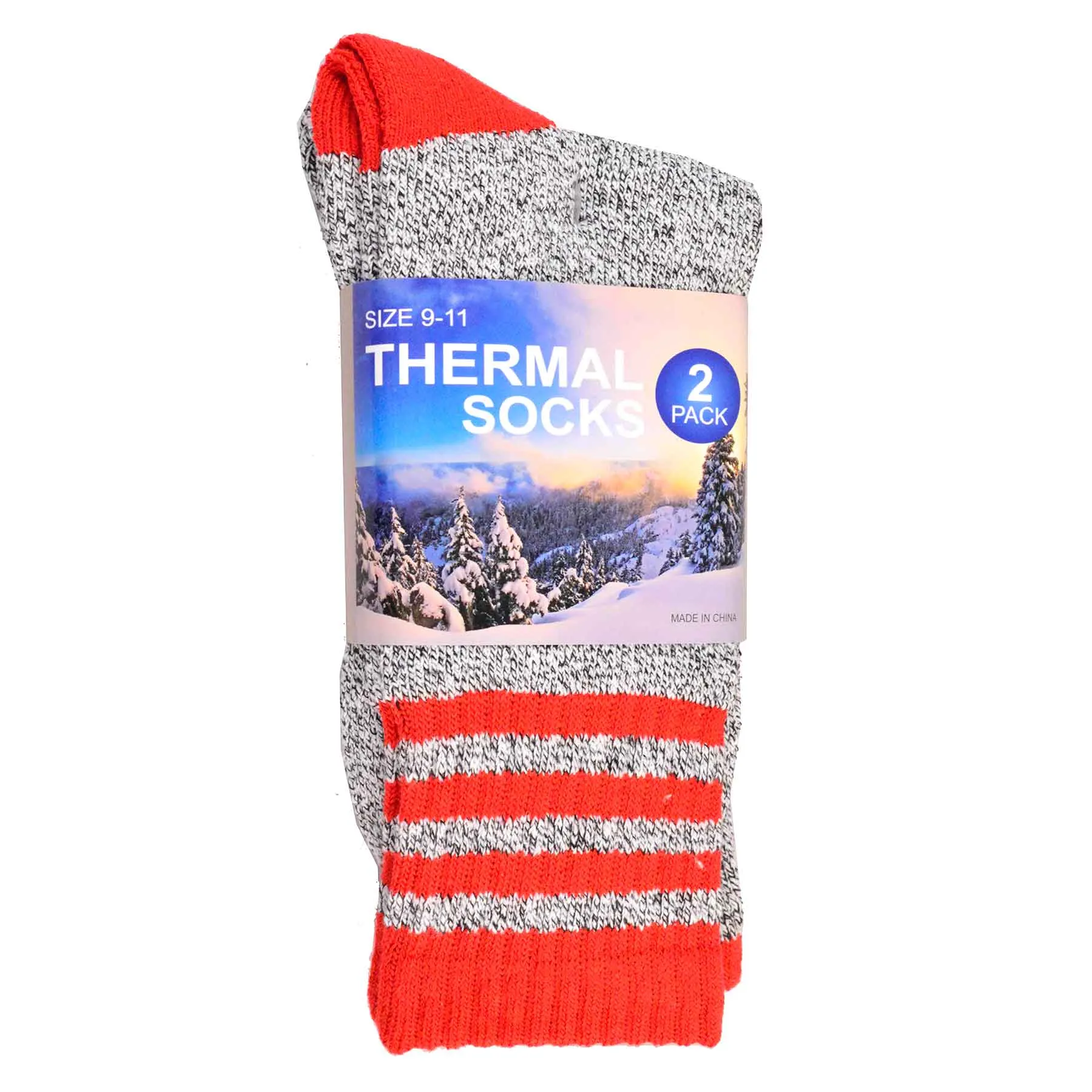 TeeHee Socks Men's Thermal Cotton Crew Red Stripe 2-Pack (50765)