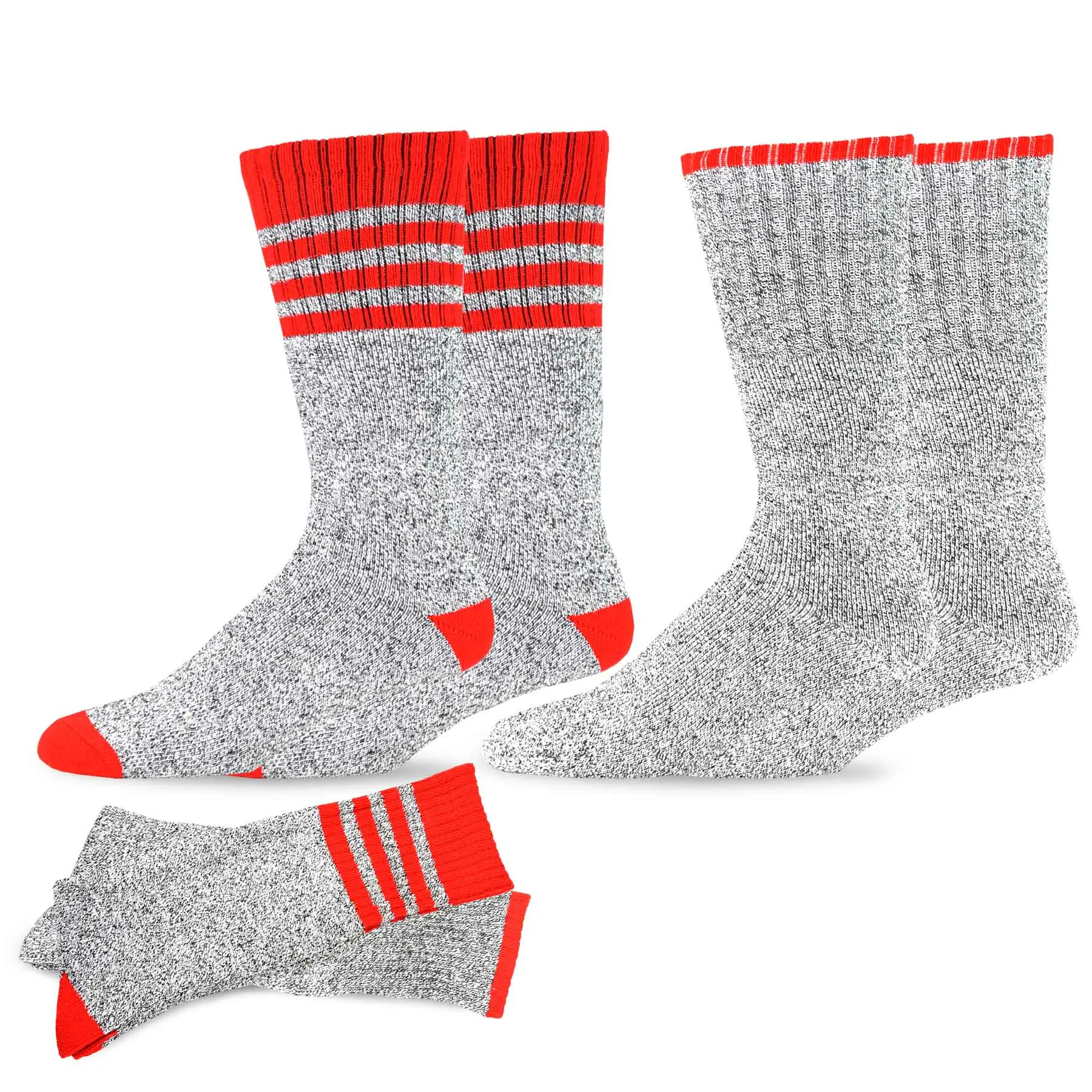 TeeHee Socks Men's Thermal Cotton Crew Red Stripe 2-Pack (50765)