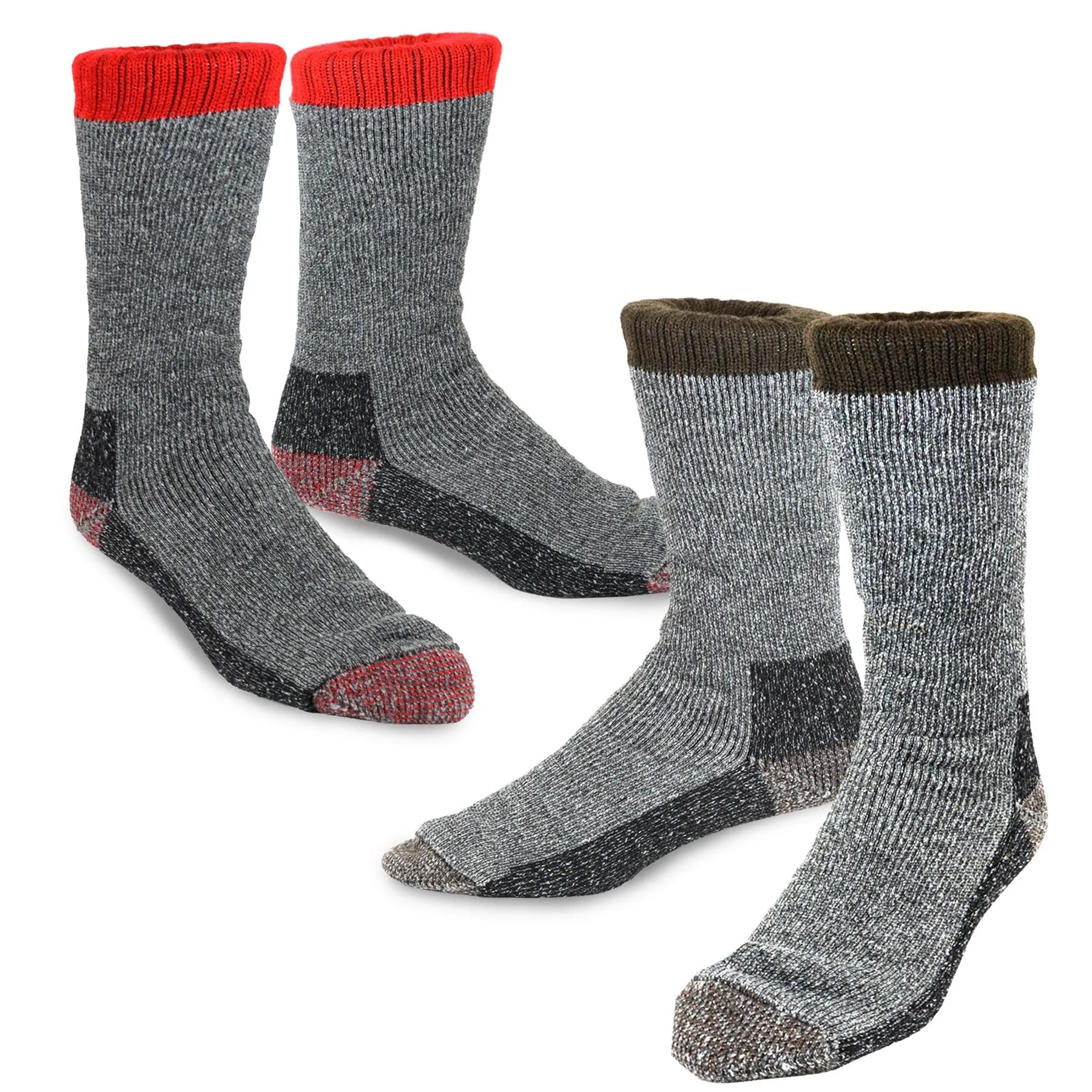 TeeHee Socks Men's Thermal Wool Crew Brown/Red 2-Pack (51078)