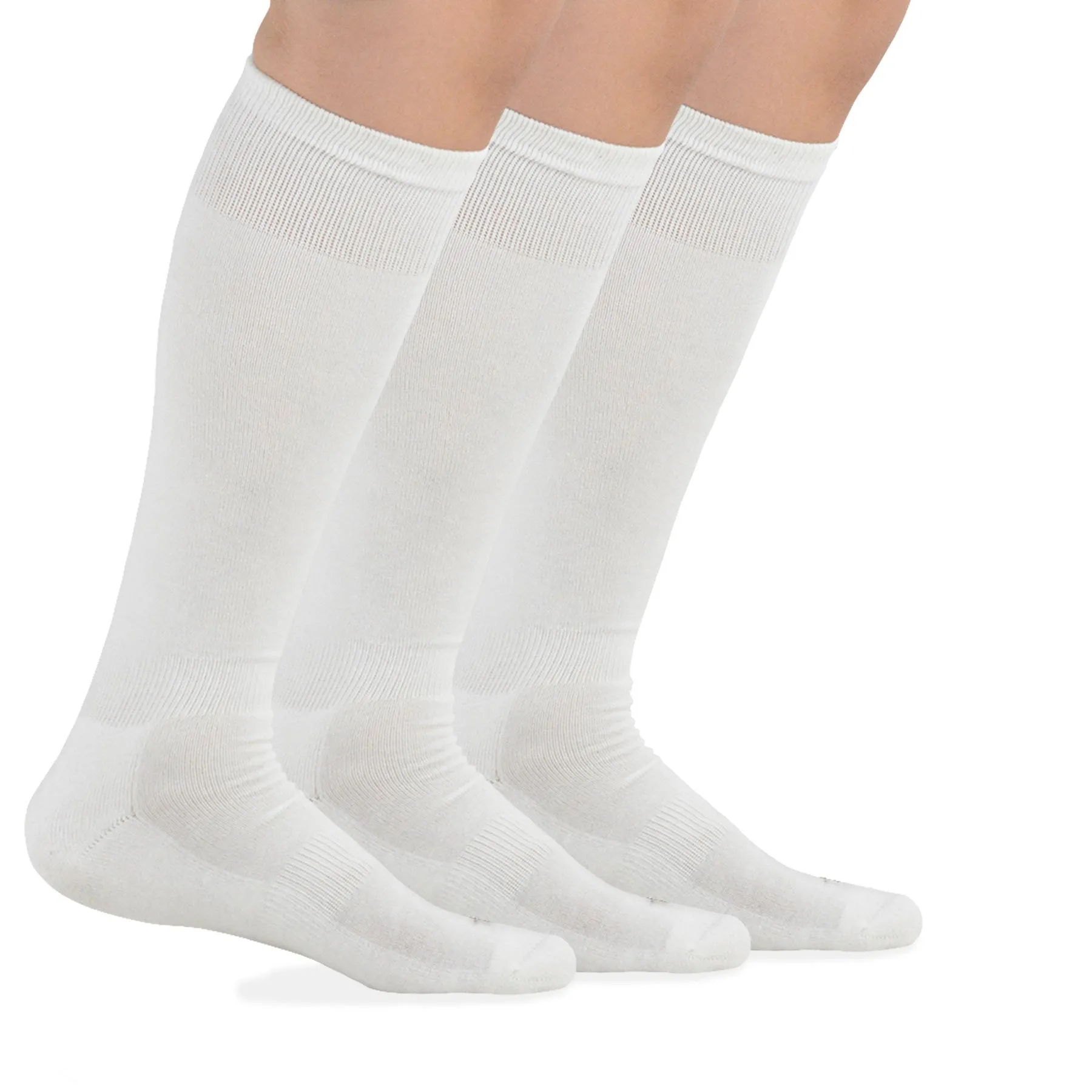 TeeHee Socks Unisex Soccer Bamboo Knee High White 3-Pack (50080)