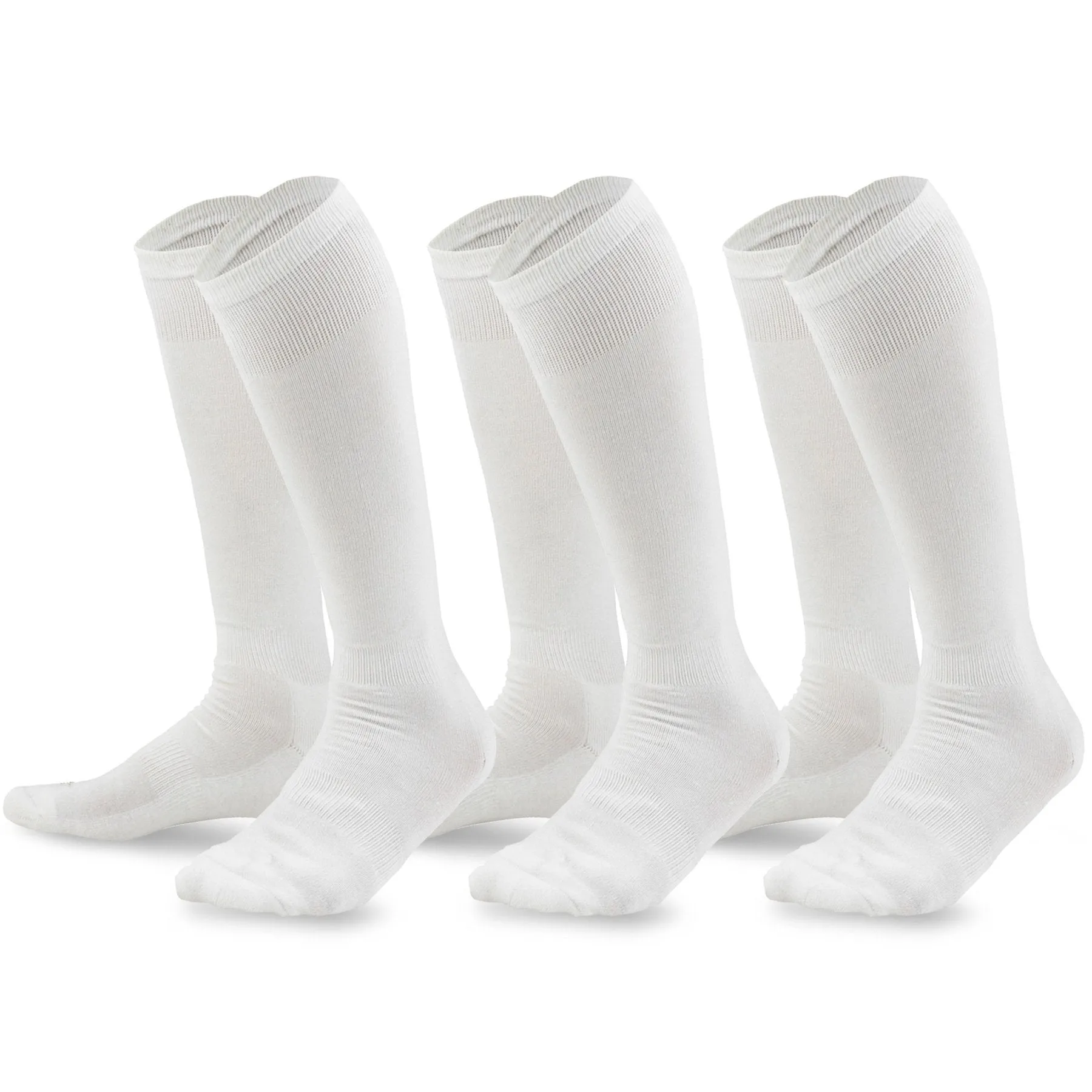 TeeHee Socks Unisex Soccer Bamboo Knee High White 3-Pack (50080)