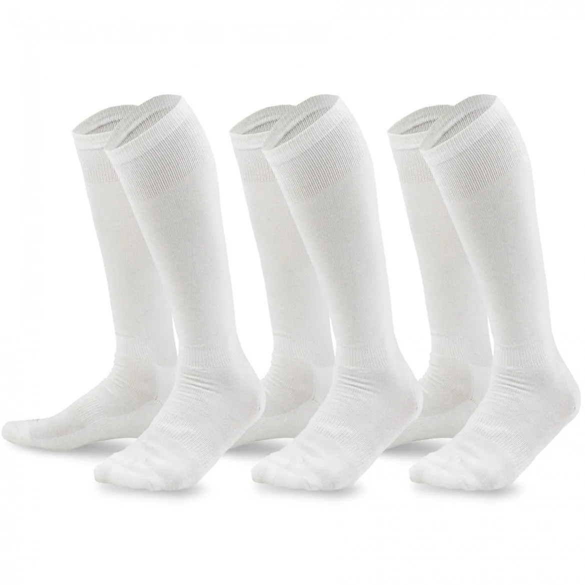 TeeHee Socks Unisex Soccer Bamboo Knee High White 3-Pack (50080)