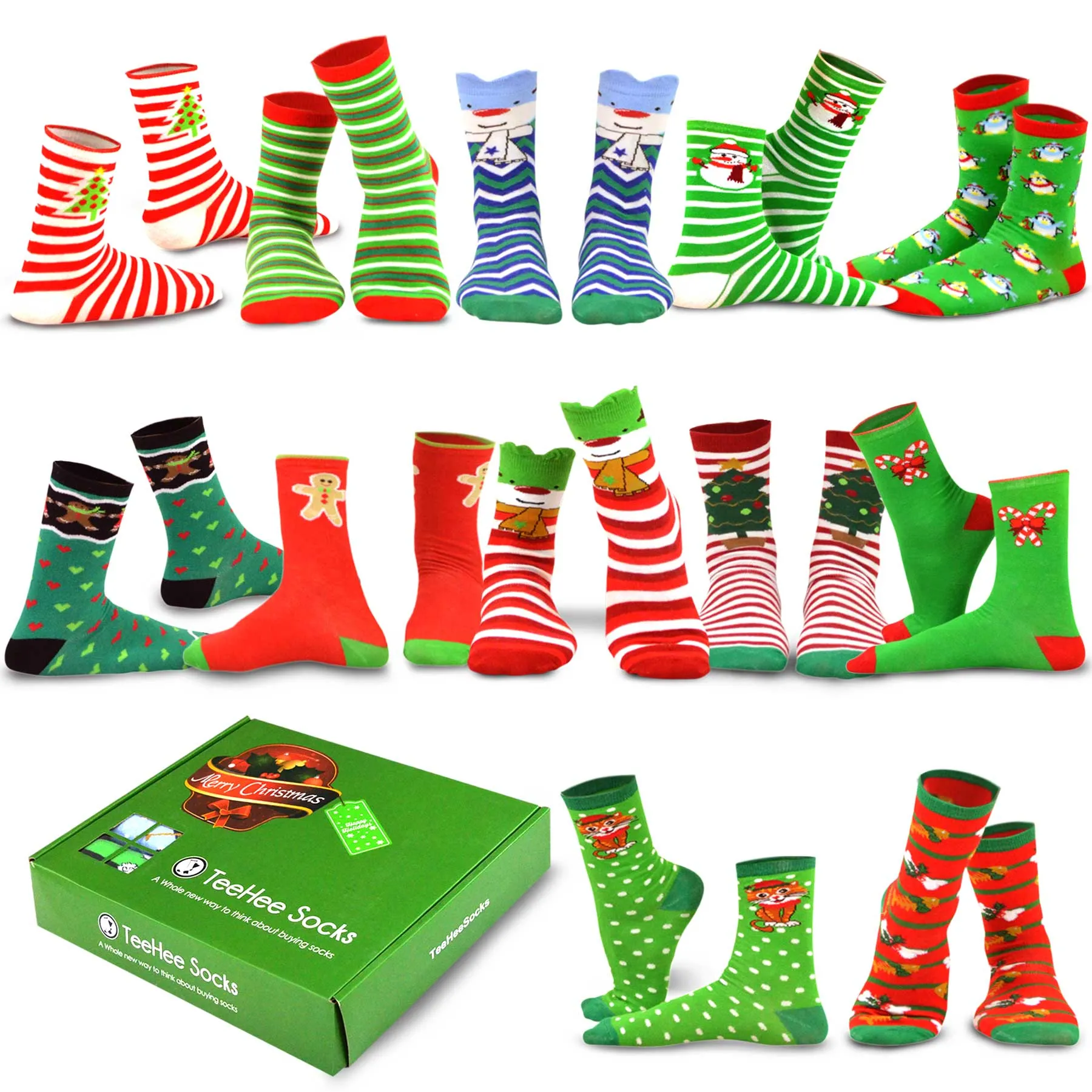 TeeHee Socks Women's Christmas Crew Assorted 12-Pack Gift Box B (11890)