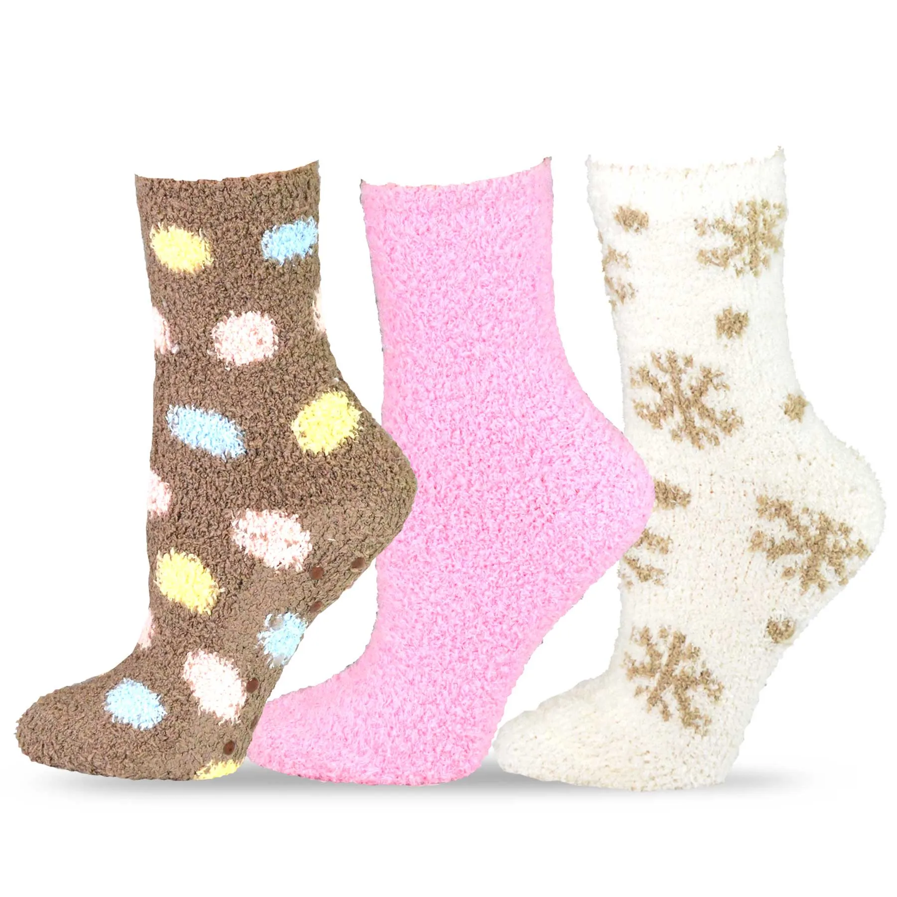 TeeHee Socks Women's Fuzzy Crew Stripes and Polka Dots 9-Pack Gift Box (12135)