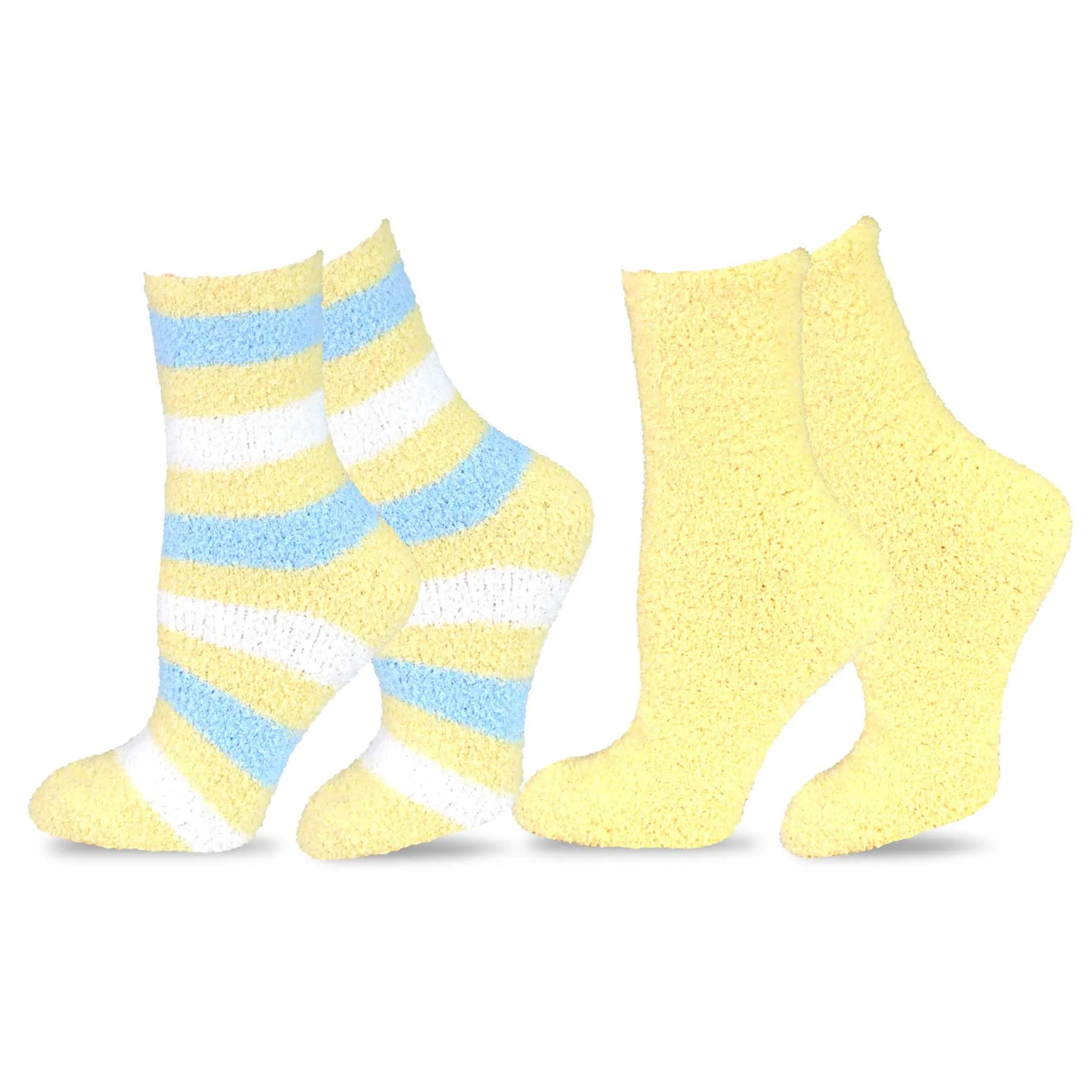 TeeHee Socks Women's Fuzzy Polyester Crew Yellow 2-Pack (11191)