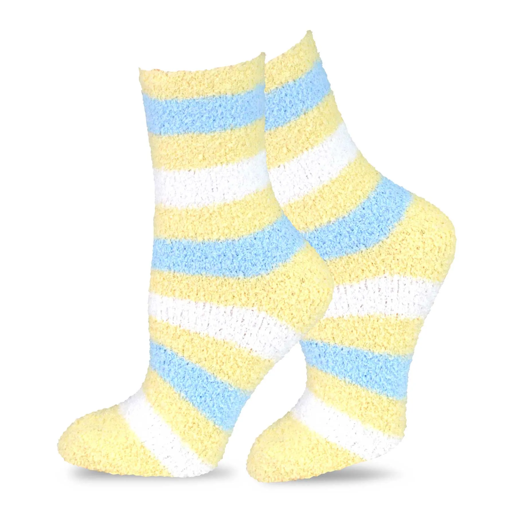 TeeHee Socks Women's Fuzzy Polyester Crew Yellow 2-Pack (11191)