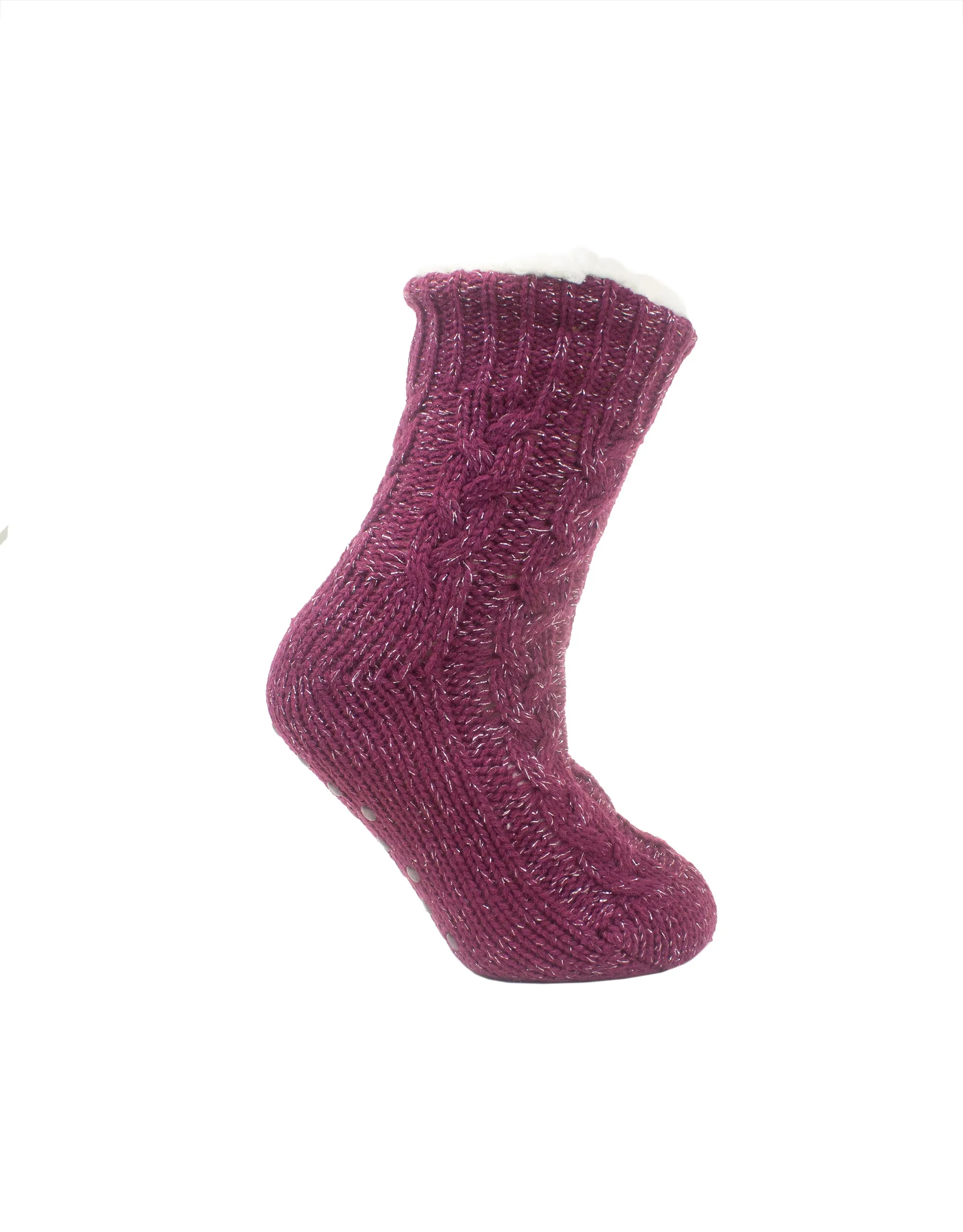 The Margot Slipper Sock - Berry/Silver Lurex