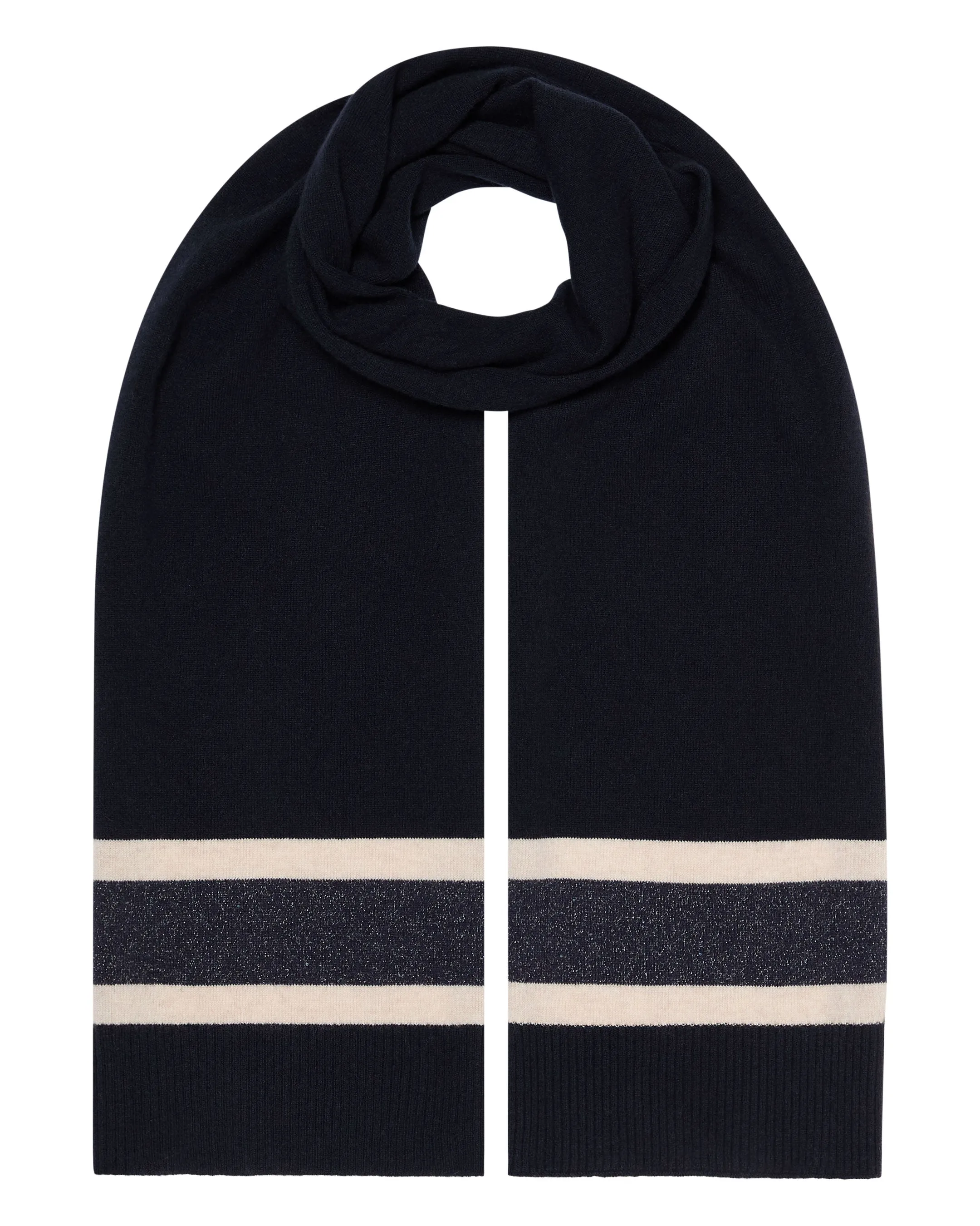 Women's Stripe Jersey Cashmere Scarf Navy Blue